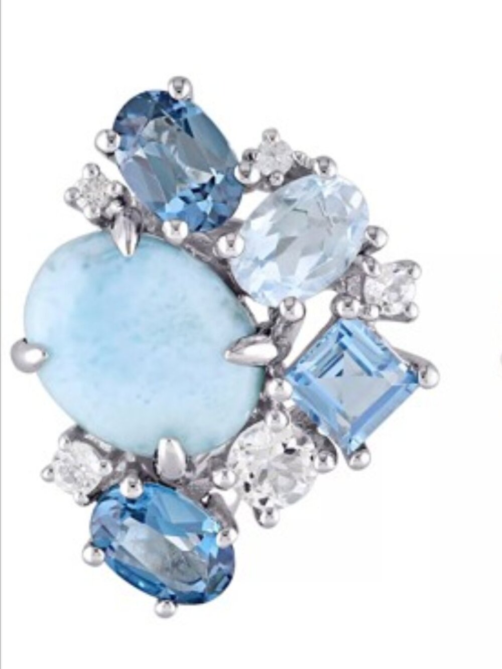 Macy’s 925 Sterling Silver Genuine Larimar Blue Topaz Cluster Omega Earrings